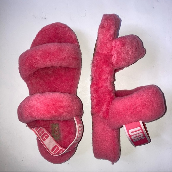 UGG Oh Yeah Double Strap Flat Sandals Pink 8 - Picture 1 of 6